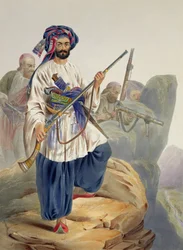 Ko-i-Staun Foot Soldiery in Summer Costume, Actively Employed among the Rocks